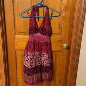 Hollister Pink and Burgundy Halter Summer Dress